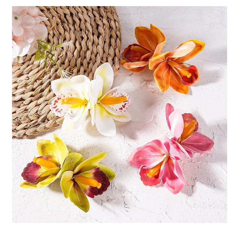 🆕 Tropical Hawaiian Flower Hair Clips - 4 Pack Artificial Hawaii Orchid Hairpin